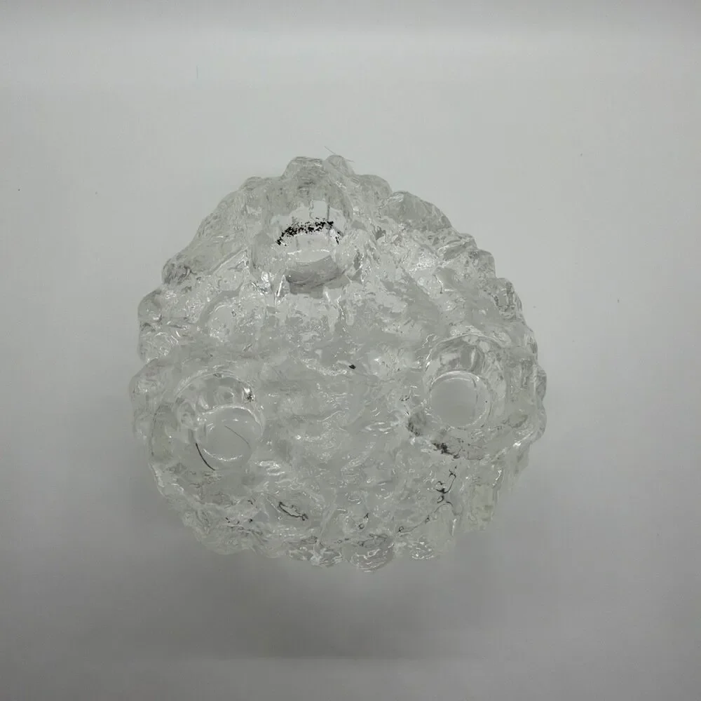 Glass Ice Icicle L.E. Smith Brutalist Reversible Crystal Candle Holder Pillar